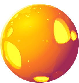 a planet with an orange moon behind it, with buildings of The-awm on the planet