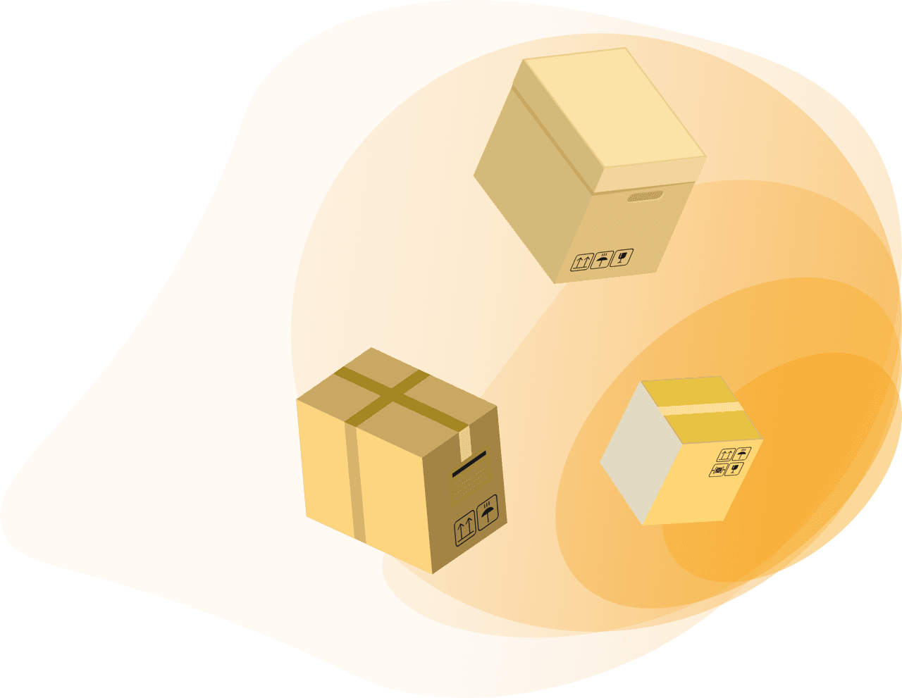 three packaging boxes floating in space