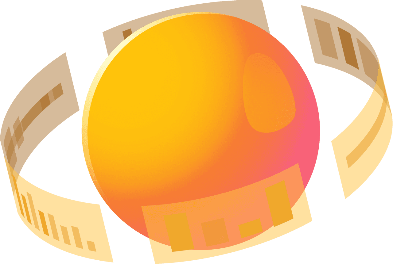 an orange planet surrounded by graphs